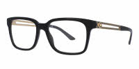 Elegant black and gold eyeglass frames.